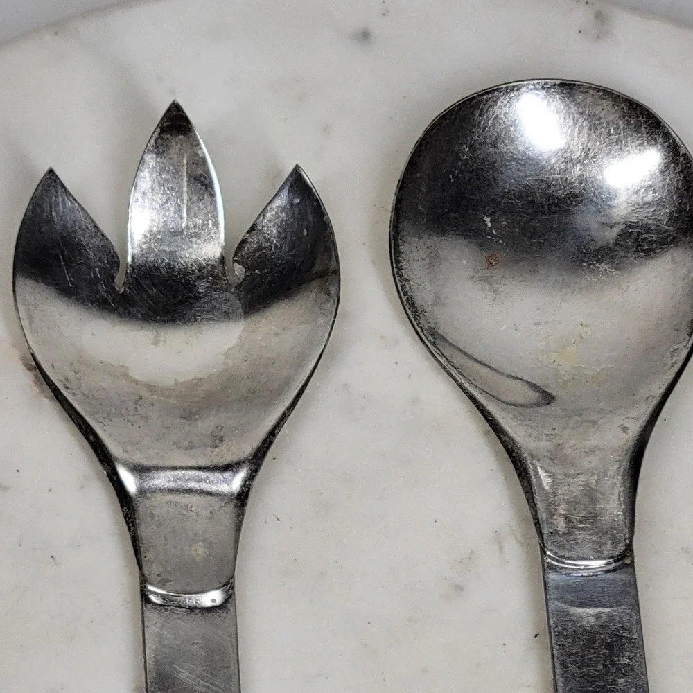 VTG Napier Salad Tongs Silver Plate Spoon Fork Serving Set MCM Minimalist 2 Pcs